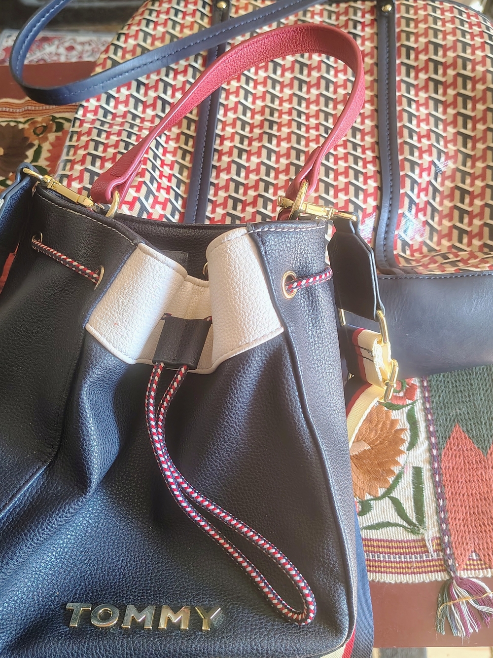 Tommy Hilfiger Black & White Drawstring Tote Bag